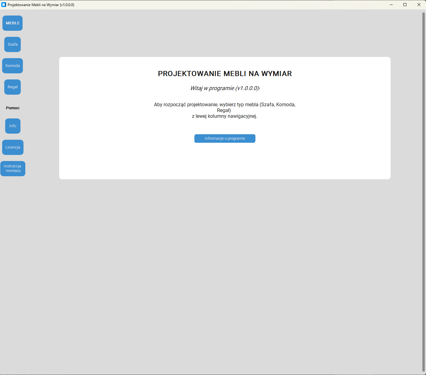 Ekran powitalny z informacją o DEMO i nawigacją