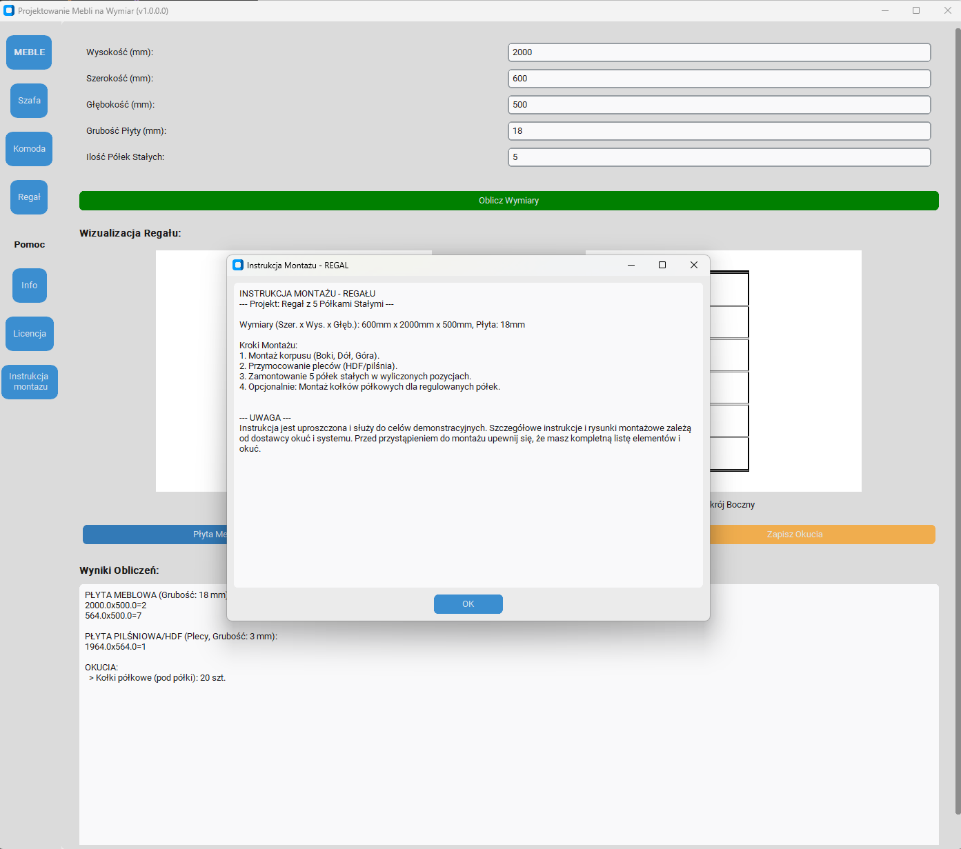 Okno Informacje o programie
